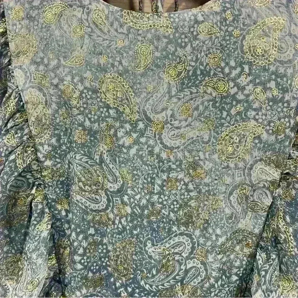 Michael Kors Blue Golden Paisley Mini Dress Ruffle Sleeves Stretchy Waist XS - Picture 3 of 5